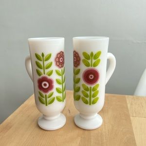 Vintage Avon Milk Glass Dutch Treat Demitasse espresso cups set of 2